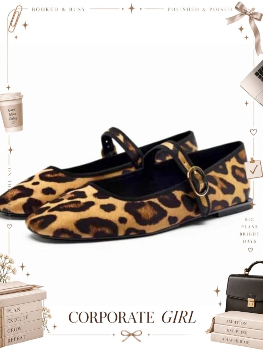Suede Mary Jane Flats Square Toe Buckle Strap Ballet Women's Leopard Print